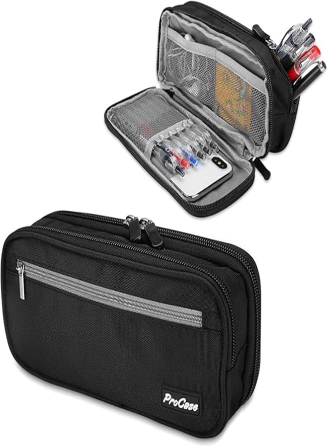 Procase Double Compartment Pencil Case, Compact Multi-Pocket Pencil Case, Durable and Dirt-Repellent, Boys or Girls, Student or Schoolboy, School, College or Office